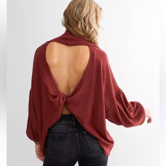 BKE Sweaters - BKE Buckle Brushed Knit Ribbed Turtleneck Red Rust Color Size Small Open Back